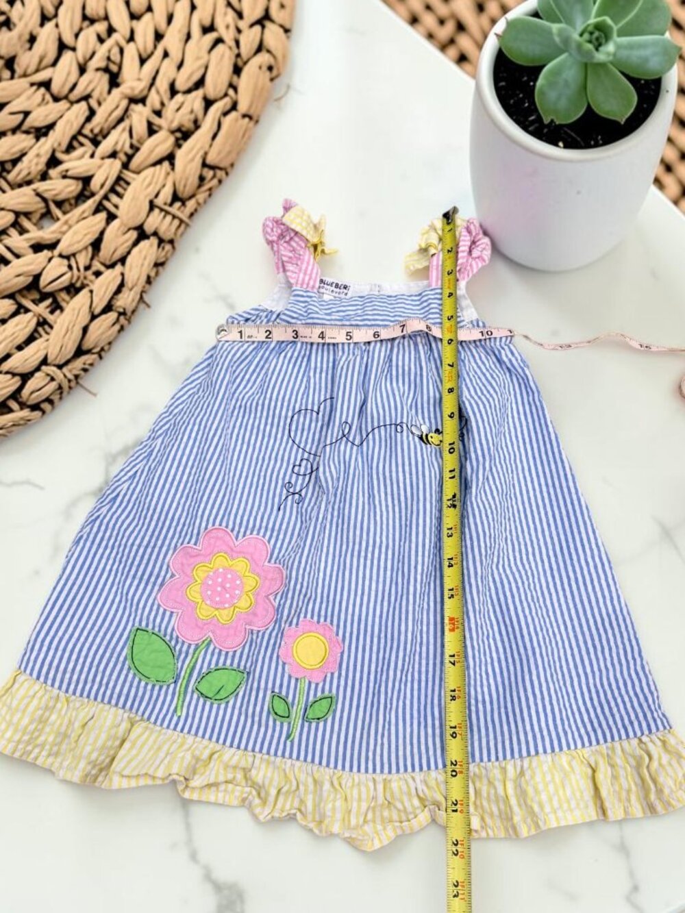 Blueberi Boulevard Girls Size 4T Seersucker Applique Sundress - Picture 3 of 10
